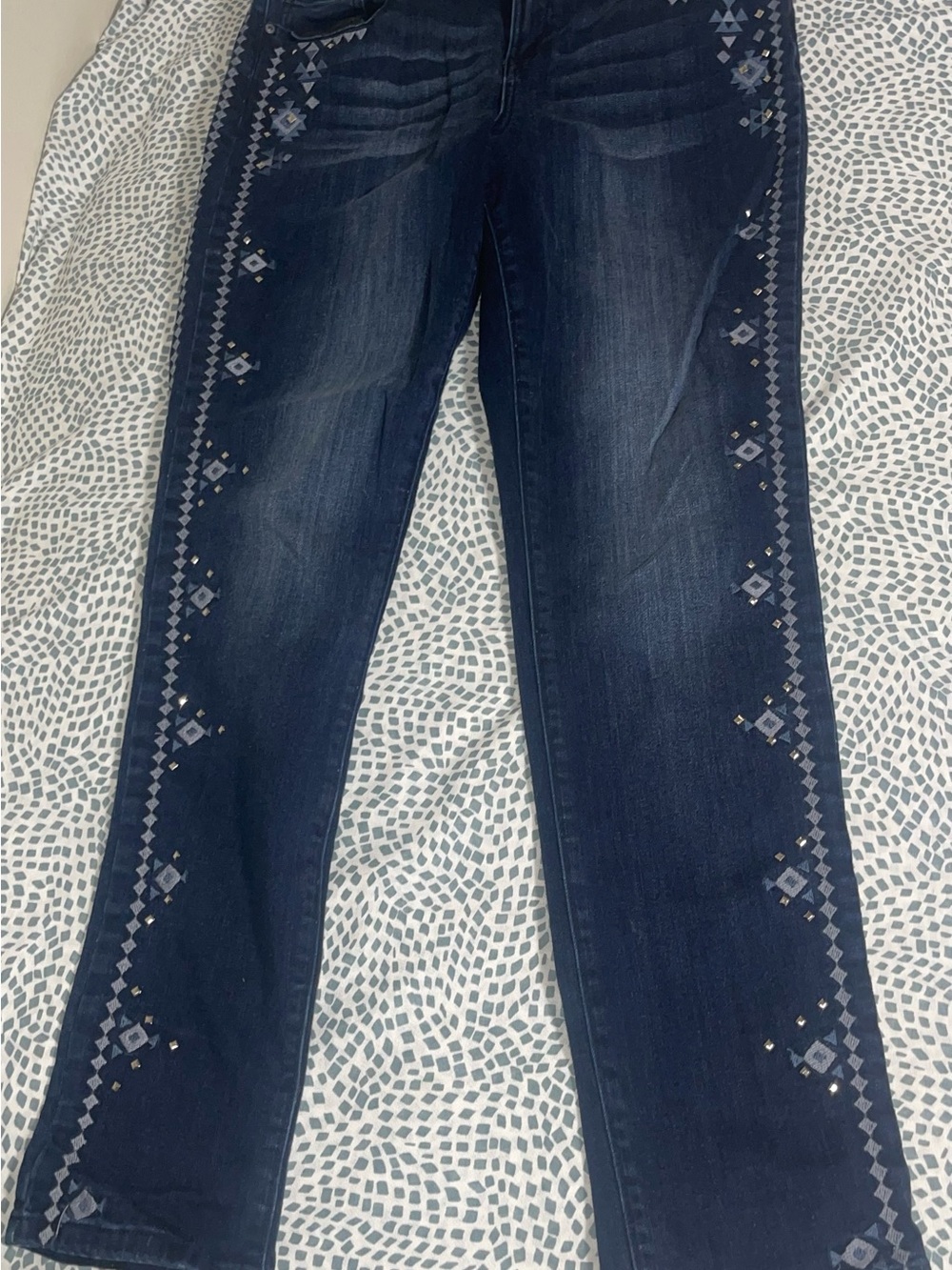 INC Denim Boyfriend Slim Tech Fit Jeans 14 Women’s Embroidered Rhinestone